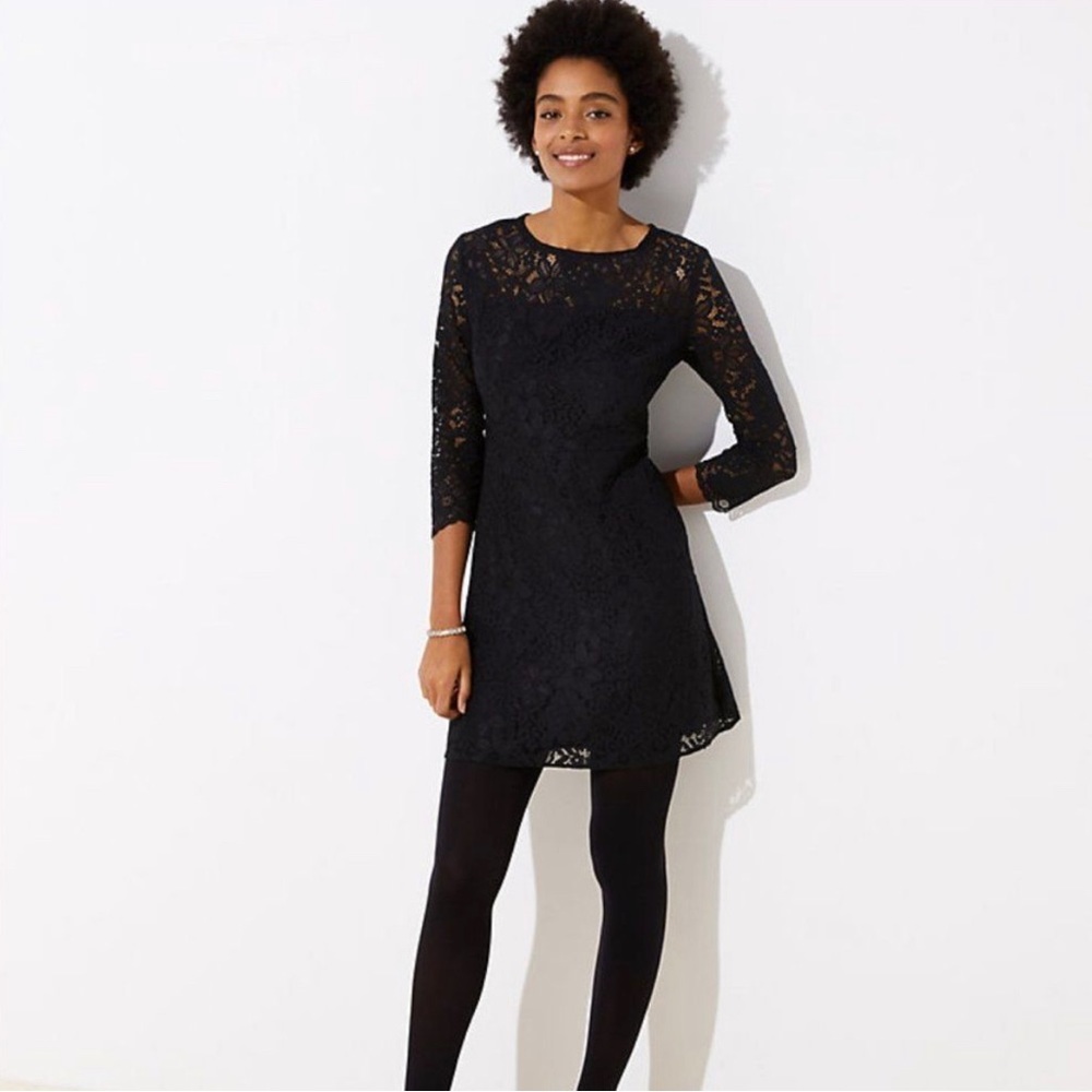 Loft black lace cut out A-line dress NWT